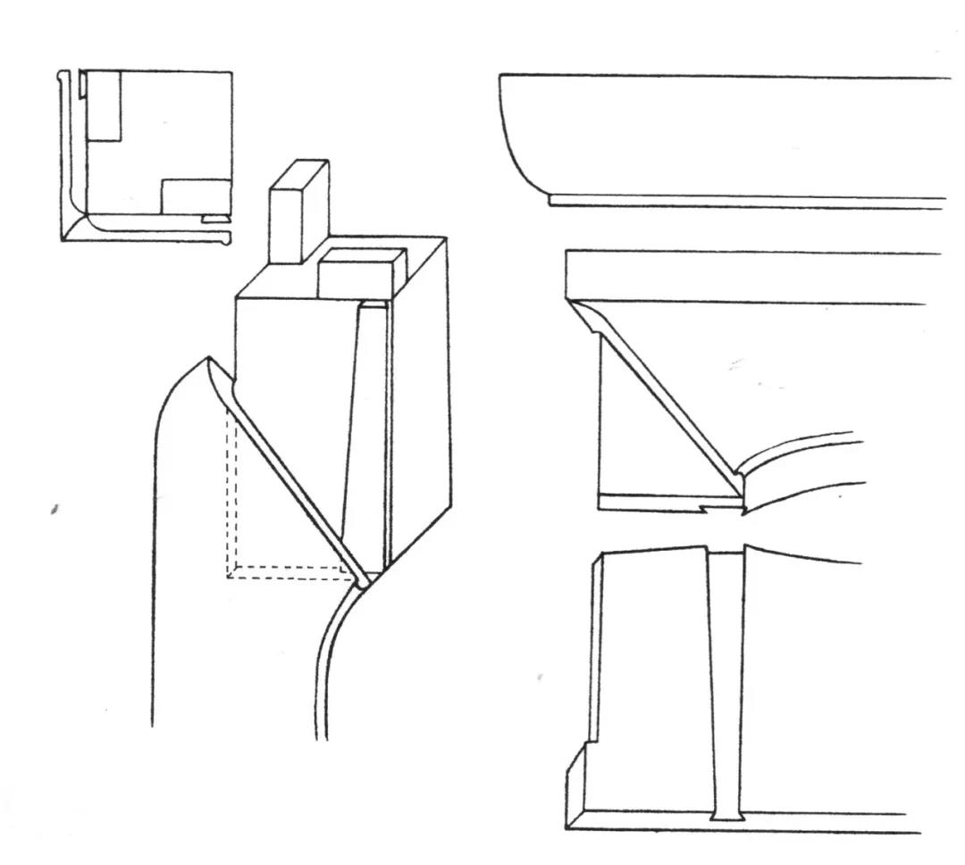 抱肩榫（苏作称：挂销榫）结构示意图，抱肩榫榫技术特点