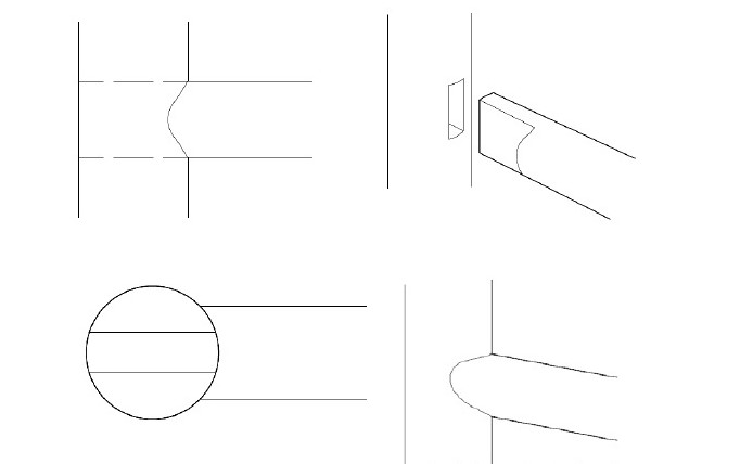 圆材丁字榫（苏作称：圆脚包肩榫）结构示意图，圆材丁字形接合技术特点