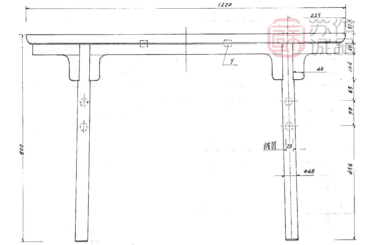 明式夹头榫平头案刀牙案器型手绘稿，1:1比例器型图